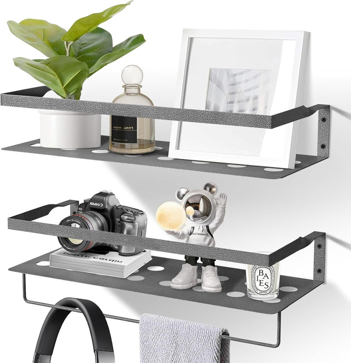 Uten Wandregal Metall, Bad Regal Kücheregal 2er Set, Metallregal Wand 40cm mit Handtuchhalter, für W