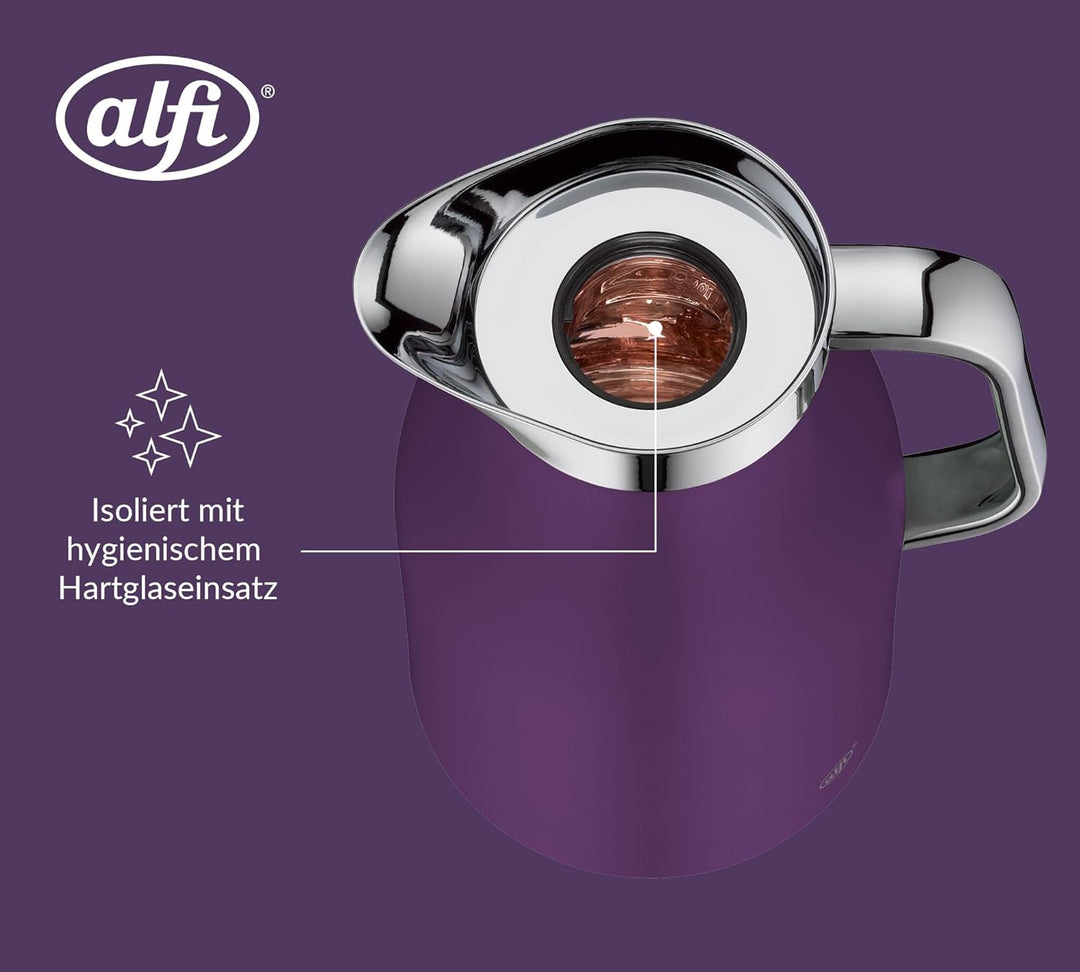 alfi SKYLINE 1,0l, deep lavender, Edelstahl-Isolierkanne mit hygienischem Hartglaseinsatz, Drehversc