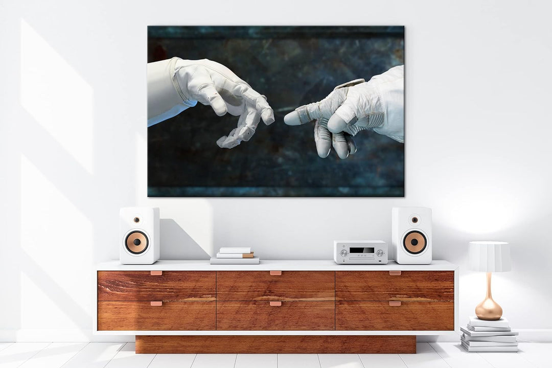 deyoli berührende Finger von Robonauten im Format: 80x60 als Leinwandbild, Motiv fertig gerahmt auf