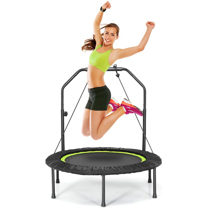 GYMAX Fitness Trampolin φ101cm, leise faltbares Mini Trampolin bis zu 150 kg Belastbar, Gartentrampo