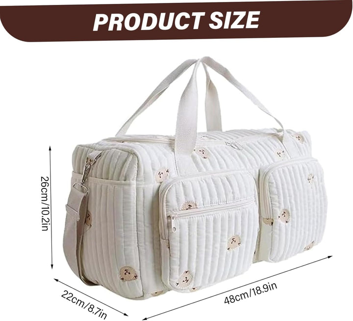 Gesteppte Wickeltasche, Teddybär-Muster, niedliche Reisetasche, tragbar und leicht, für Krankenhaus-