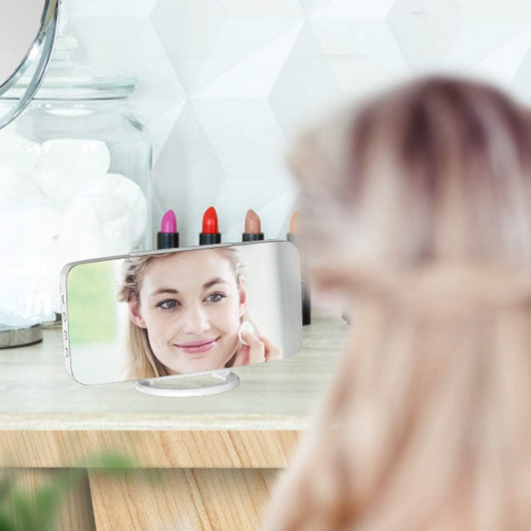 INF Digitalwecker mit Spiegelglas / weiss, Tischuhr in modernem Design mit LED-Ziffern