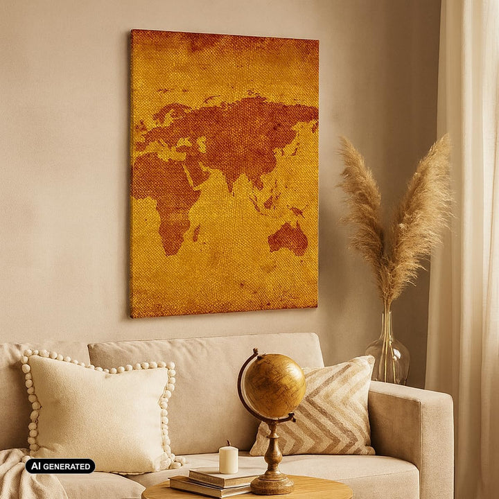 Bilder auf Leinwand Alte Karte Kontinente Reisen Welt Leinwandbild mit Rahmen 45x80cm Wandbilder Dek