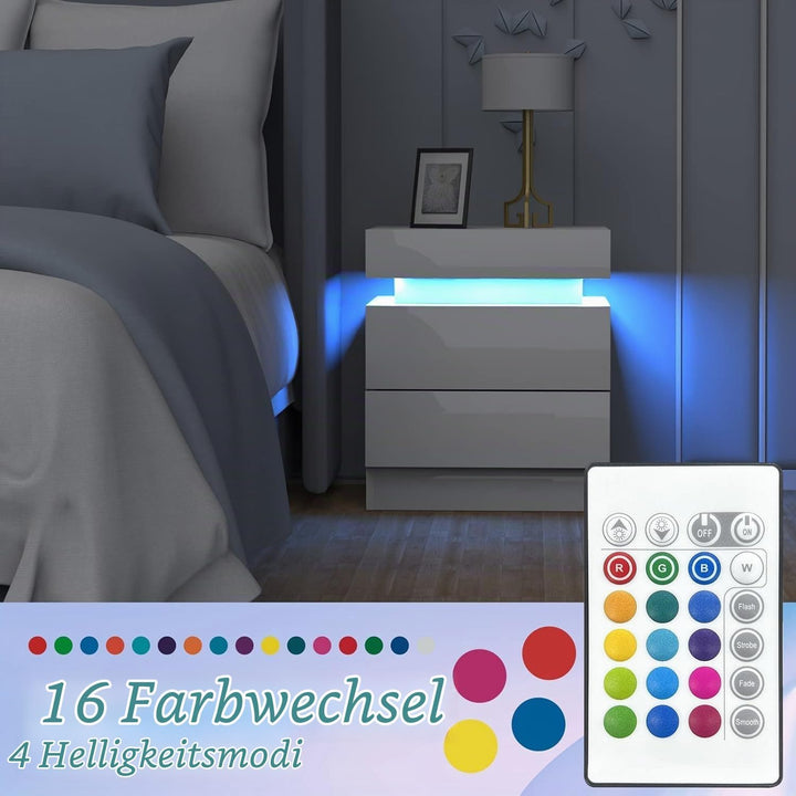 Lvhecforhm Nachtschrank Weiss, Hochglanz Nachttisch, Modern Nachttisch 2 Schubladen, Nachtischschrän