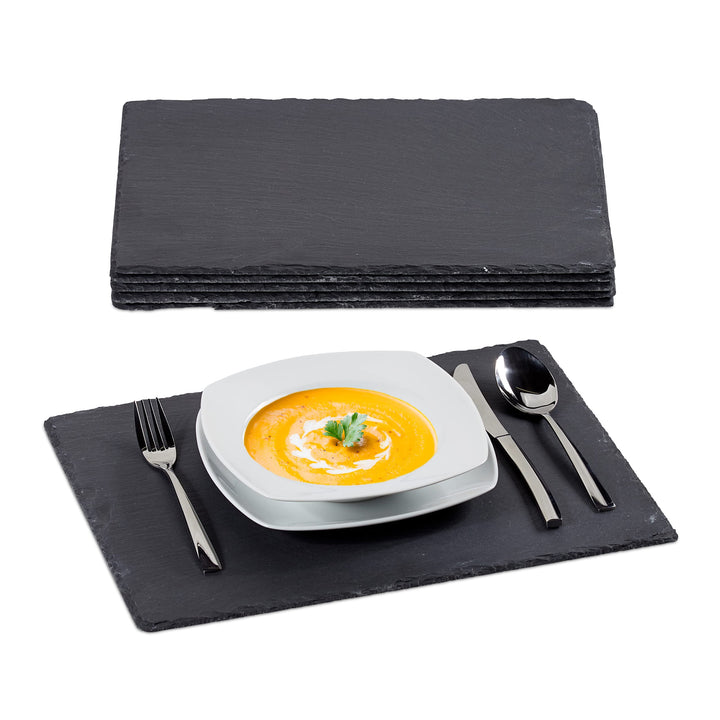 Relaxdays 12 x Schieferplatte im Set, grosse Servierplatten aus Schiefer, zum Servieren & Beschrifte