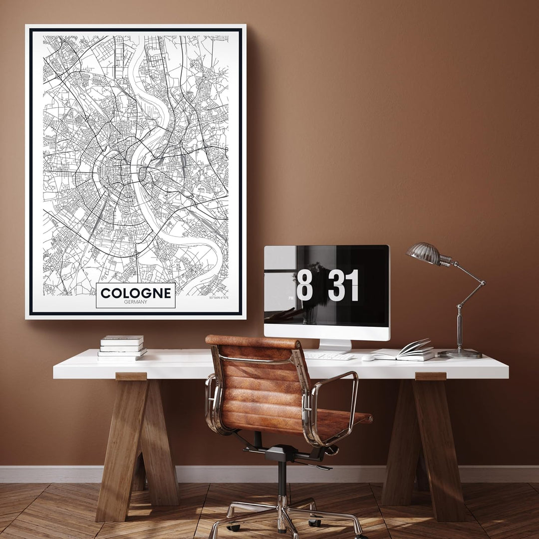 wandmotiv24 Stadt Karte als Leinwandbild, 100x75cm, Hochformat, Köln, Deutschland, Cologne, NRW, Str