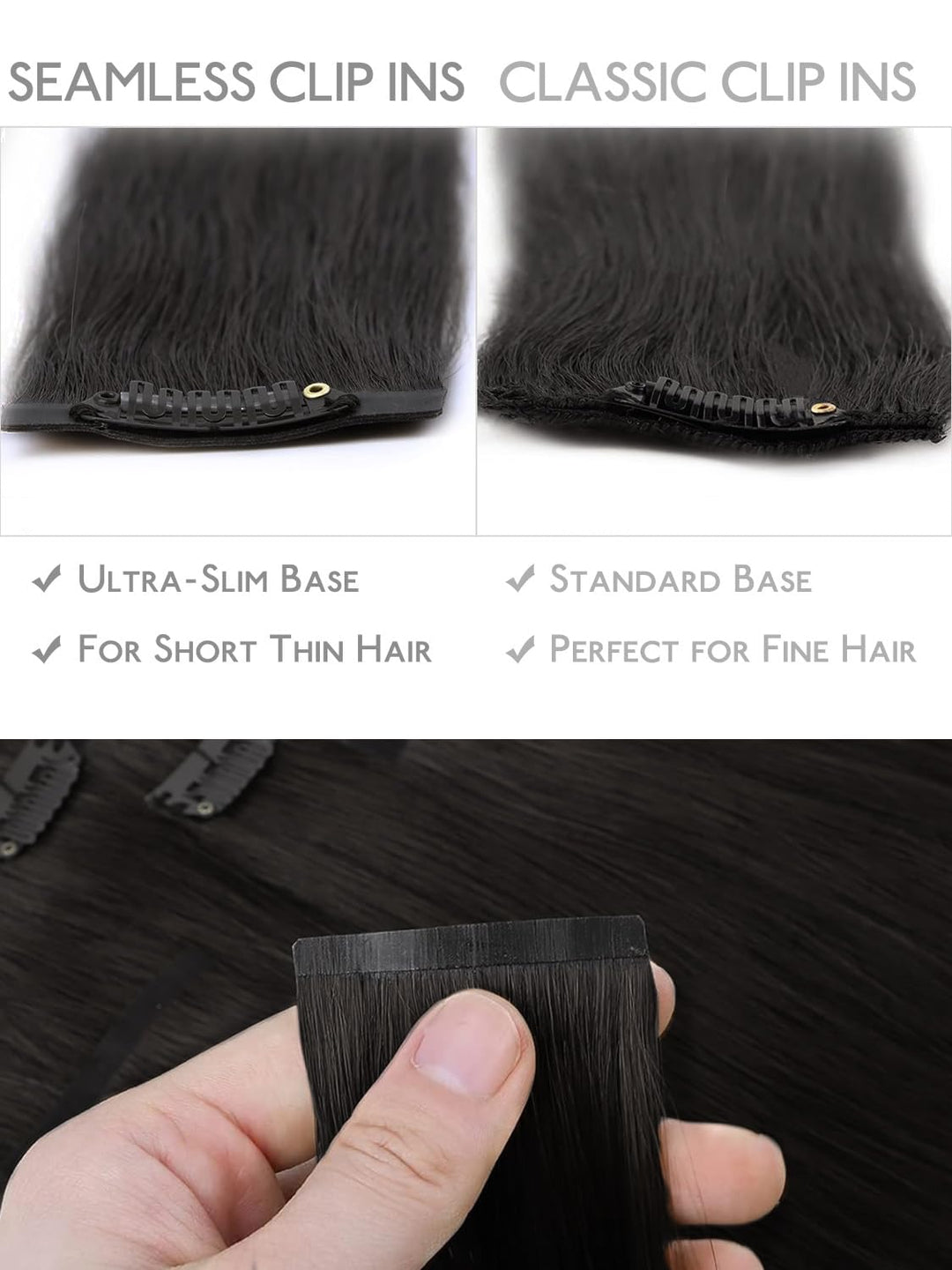 WENNALIFE Nahtlose Clip In Extensions Echthaar, 35cm 9pcs 130g Natürliches Schwarz Echthaar Extensio