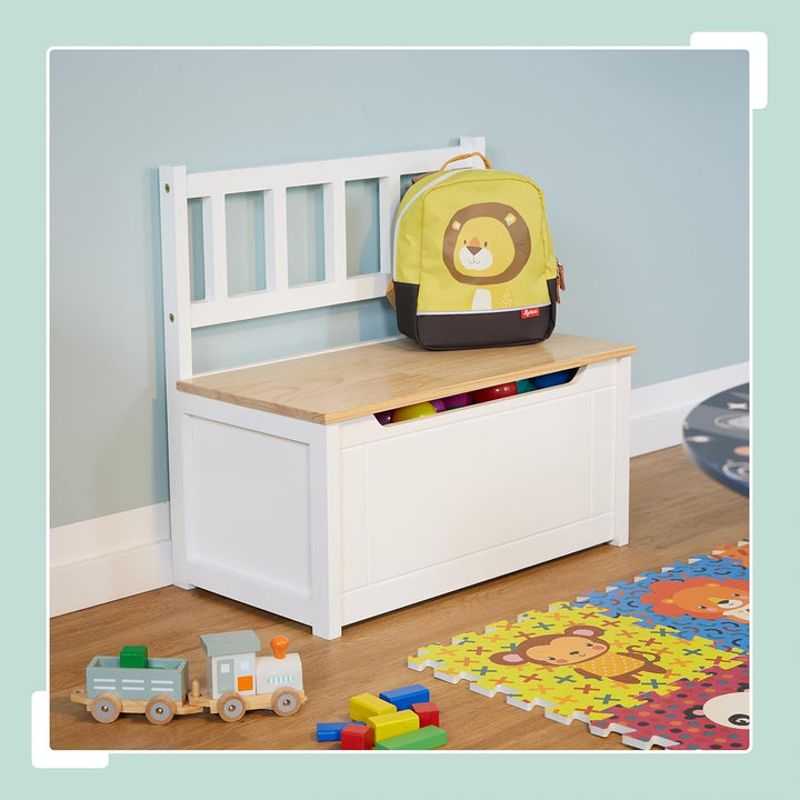 Relaxdays Kinderbank mit Stauraum, Klappdeckel, Rückenlehne, HxBxT: 55 x 57 x 31 cm, Kinder, Spielze