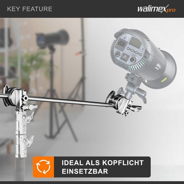 Walimex pro Galgen mit 2 Schraubklemmen, 100cm - Ideal für Auf- und Kopflicht, vielfältige Einsatzmö