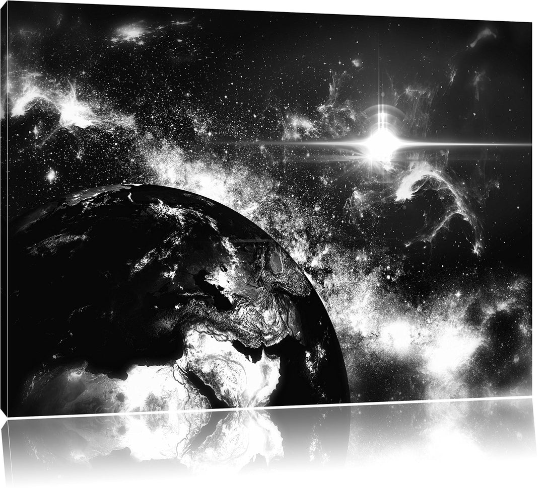 Pixxprint die Erde von Oben bei Nacht Kunst B&W, Format: 100x70 auf Leinwand, 100x70