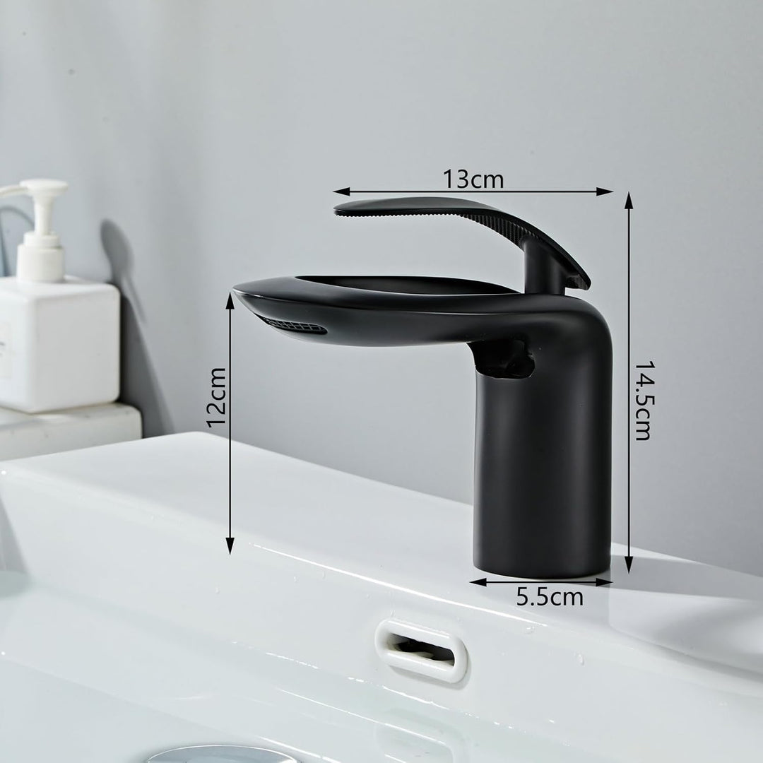 Badezimmer Matt Schwarz Wasserhahn Wasserfall Einzelgriff Ein Loch Waschbecken Eitelkeit WC Kreative
