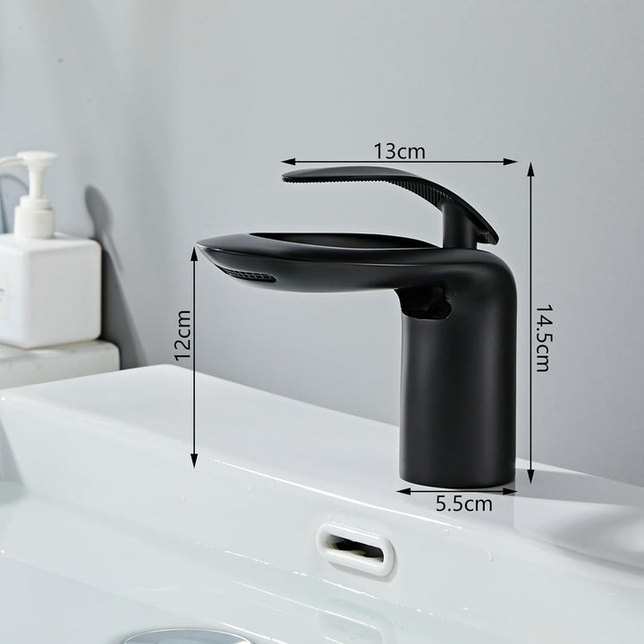 Badezimmer Matt Schwarz Wasserhahn Wasserfall Einzelgriff Ein Loch Waschbecken Eitelkeit WC Kreative