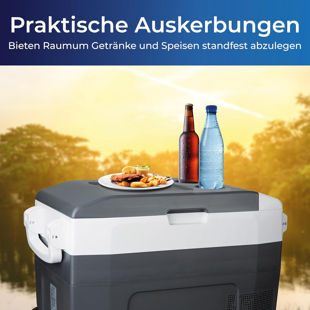 KLAMER Kühlbox XXL, elektrische Kühlbox 40L mit Kompressor, 2 Anschlüsse: 230V & 12V für Zigarettena