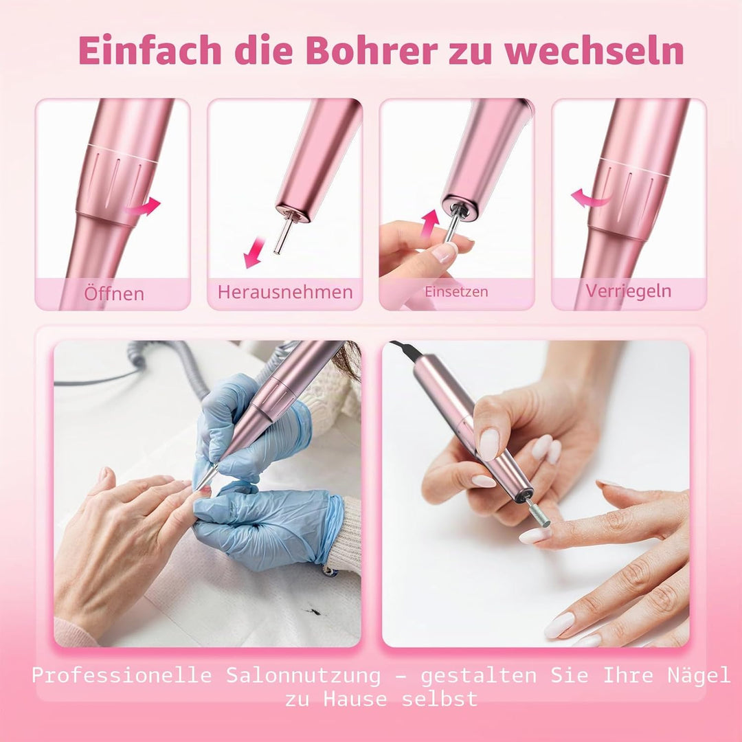 Nagelbohrer, 50000RPM Professionelle Kabellose Elektrische Nagelfeilen, Tragbares Feilenset mit Bits