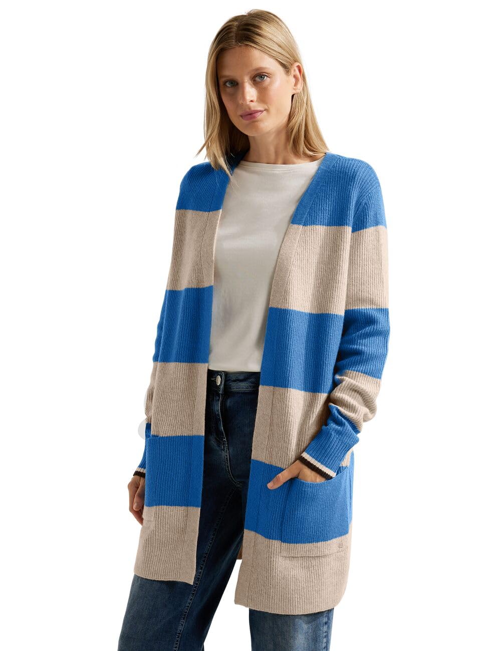 Cecil Damen TOS_Cosy Structured Block Stripe Strickjacke mit Blocksteifen L Dynamic Blue Melange, L