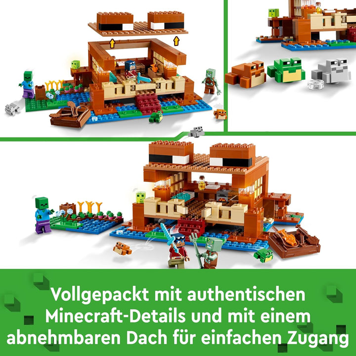 LEGO Minecraft Das Froschhaus, Spielzeug-Haus mit Figuren inkl. Zombie, Schleim und Ertrunkener, plu