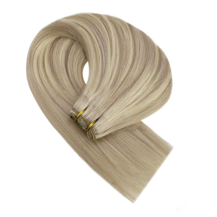 YoungSee Tressen Echthaar Blond 45cm Echthaar Tressen Aschblond Strahnchen Tressen Extensions Echtha