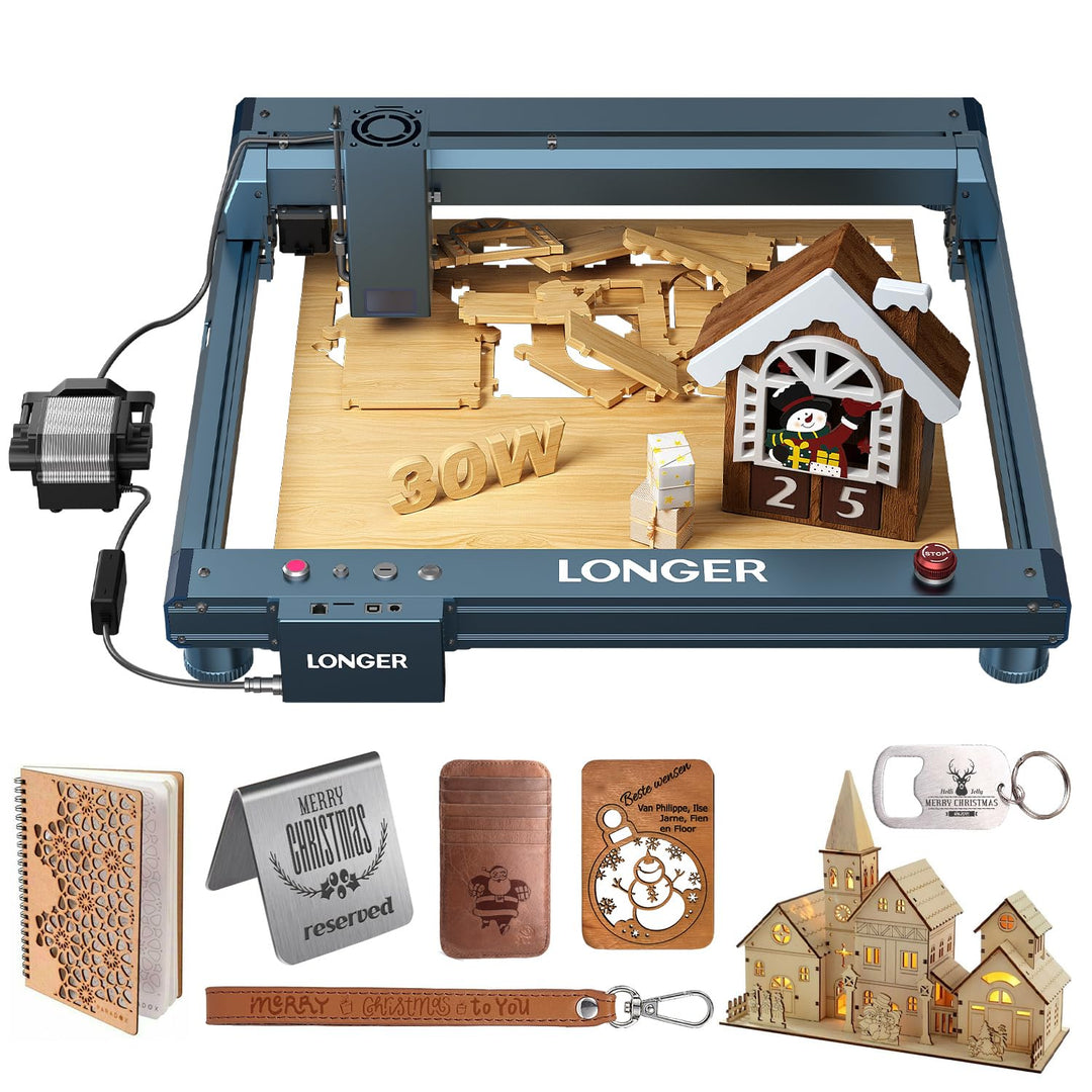 LONGER Laser Gravurmaschine B1 30W Lasergravierer & Cutter mit Auto Air Assist, 600mm/s Schnell, DIY