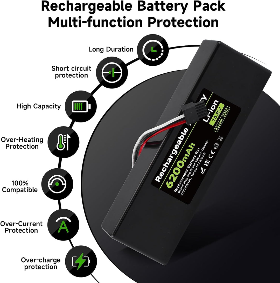 Mspalocell 6200mAh 14.8V Ersatzakku Kompatibel mit Xiaomi Mop, Mop 2s, Mop Pro, STYTJ02YM, Akku für
