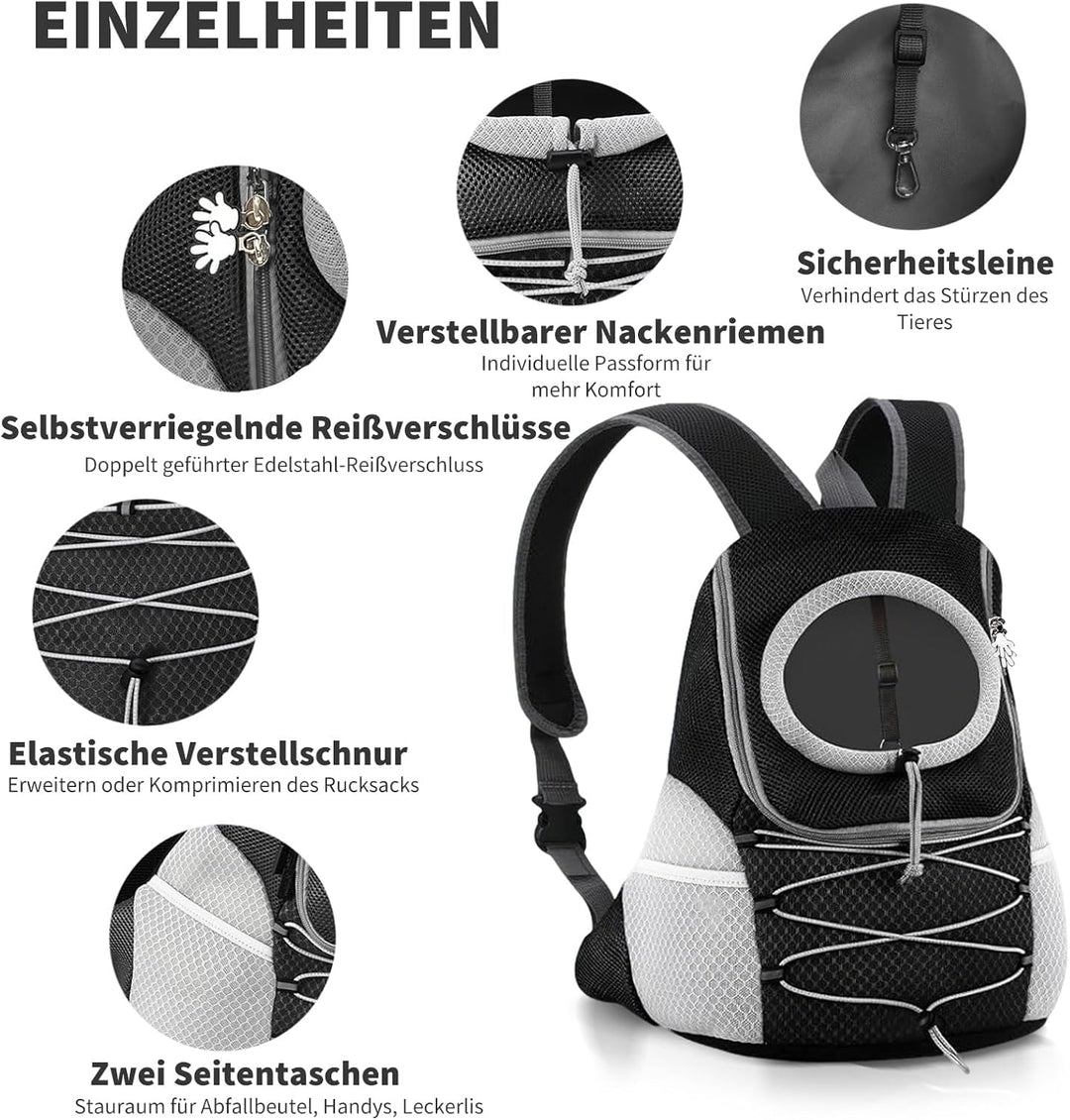 PETCUTE Hundetragerucksack mit Kopf-Out-Design,Atmungsaktive,Verstellbar Rucksack für Kleine Hunde u