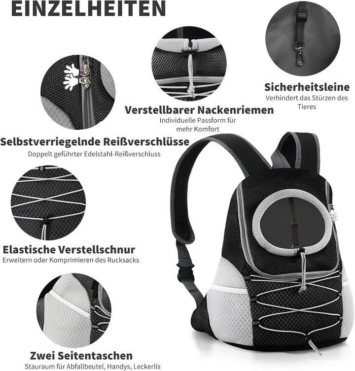 PETCUTE Hundetragerucksack mit Kopf-Out-Design,Atmungsaktive,Verstellbar Rucksack für Kleine Hunde u