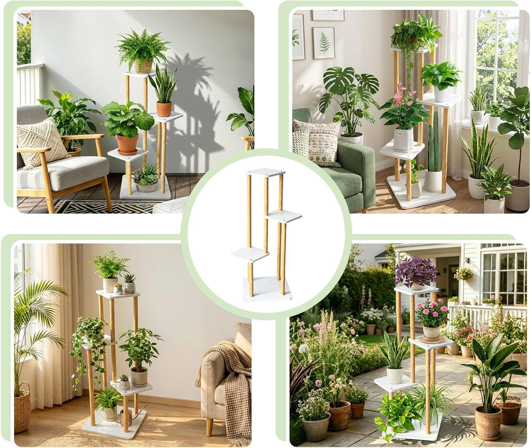Pflanzenständer 4 Ebenen Mehrstöckig Holz Blumenständer | Display Regal Dekoration, Platzsparendes P