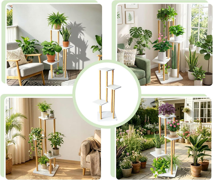 Pflanzenständer 4 Ebenen Mehrstöckig Holz Blumenständer | Display Regal Dekoration, Platzsparendes P