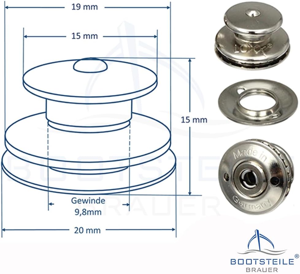 25 Stück LOXX® Oberteil Knopf mit grosser Griffkappe, Standardscheibe für Material bis 2,5 mm - Mess