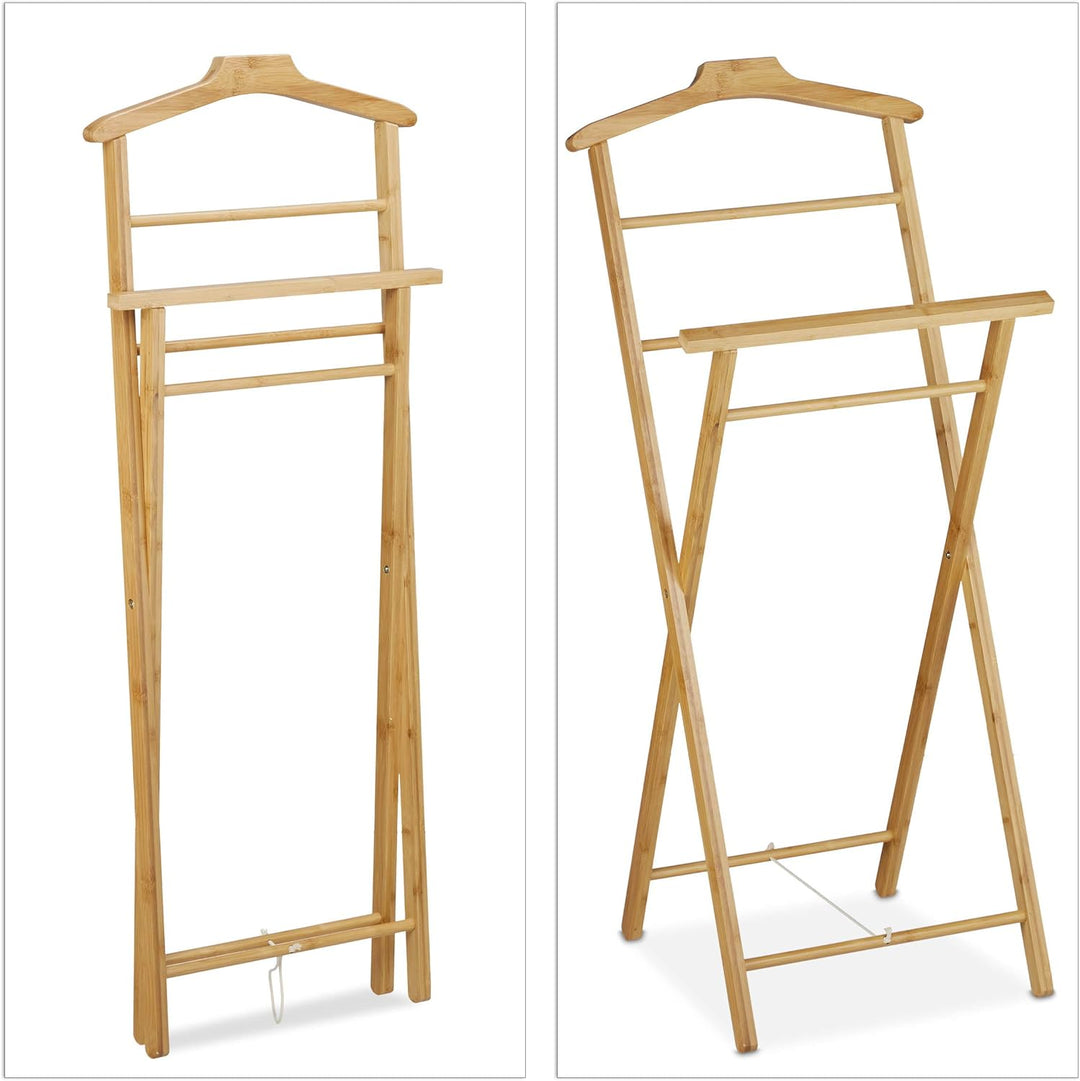 Relaxdays Stummer Diener, Bambus, klappbar, für Bad & Schlafzimmer, Herren & Damen, Herrendiener HBT