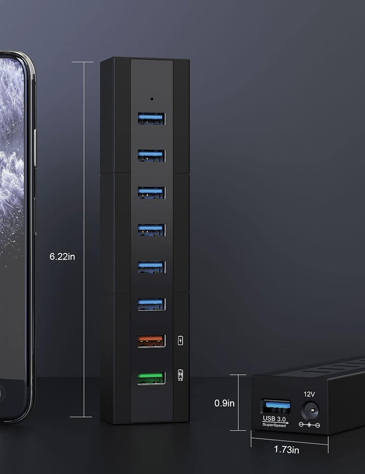 Vansuny USB Hub 3.0 mit Netzteil 8 Ports USB Hub Aktiv 24W(12V/2A) Mehrfachstecker Ultraschnelle Übe
