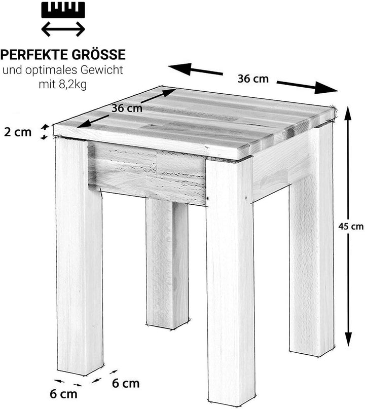 Staboos 2er Set Buche Sitzhocker Holz - Massiv Holzhocker bis 200 kg - Kernbuche Holz Hocker Emma oh