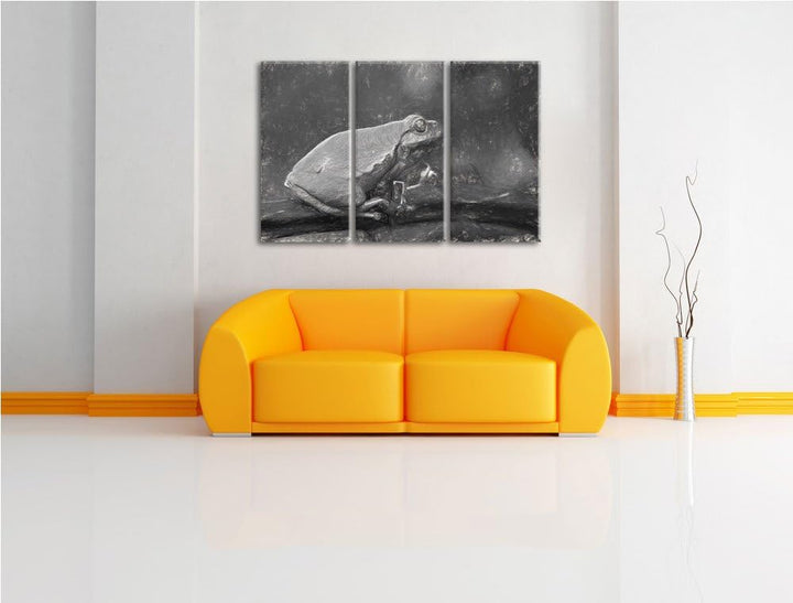 kleiner Frosch auf Dornenast NewArt 3-Teiler Leinwandbild 120x80 Bild auf Leinwand, XXL riesige Bild