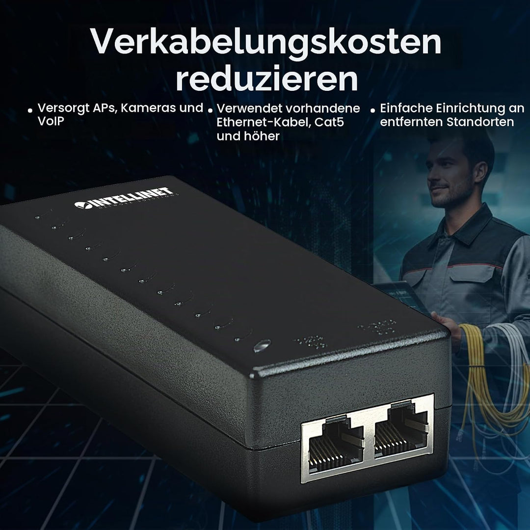 INTELLINET 524179 Power over Ethernet Injektor - PoE-Injektor 1 Port, 48V DC,,Netzwerkswitch, PoE Ad