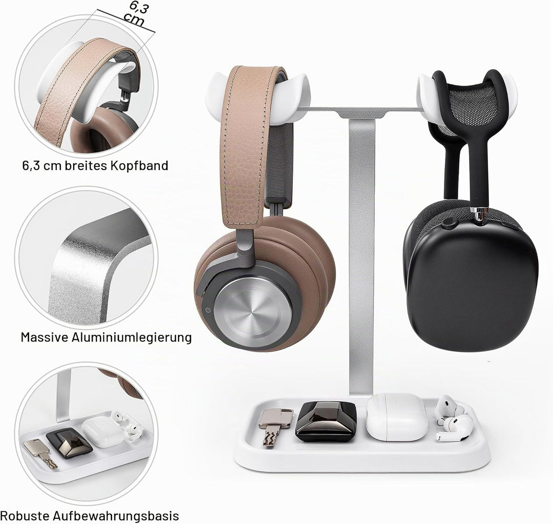 Doppel Kopfhörer Ständer, Stabiler Doppel Headset Halterung mit Ablagefach, Schwere Basis Gaming Kop