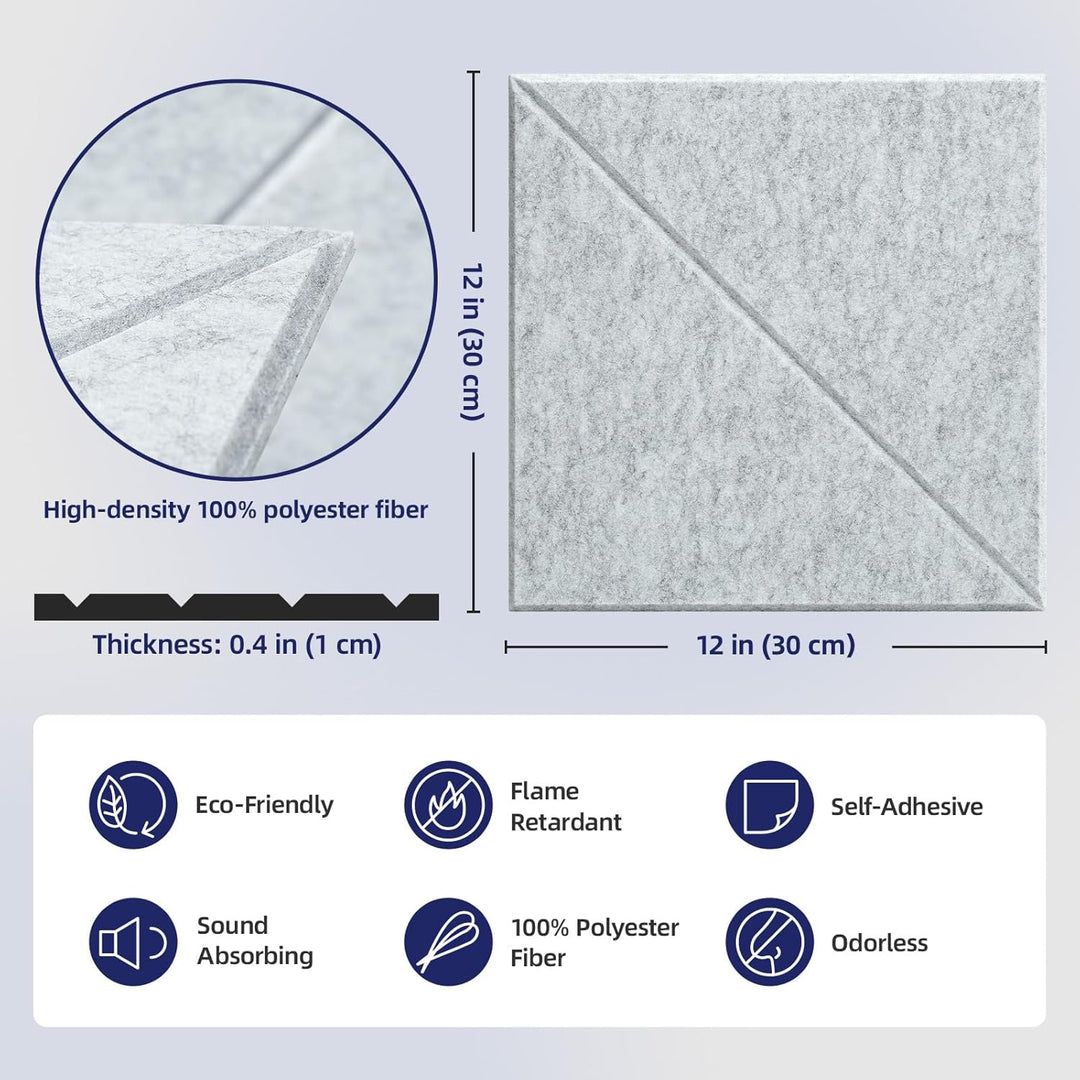 Vieshful Akustikpaneele Selbstklebend 20 Stück 30×30 cm – Hochdichte Akustikplatten aus Filz, Schall