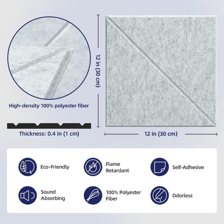Vieshful Akustikpaneele Selbstklebend 20 Stück 30×30 cm – Hochdichte Akustikplatten aus Filz, Schall