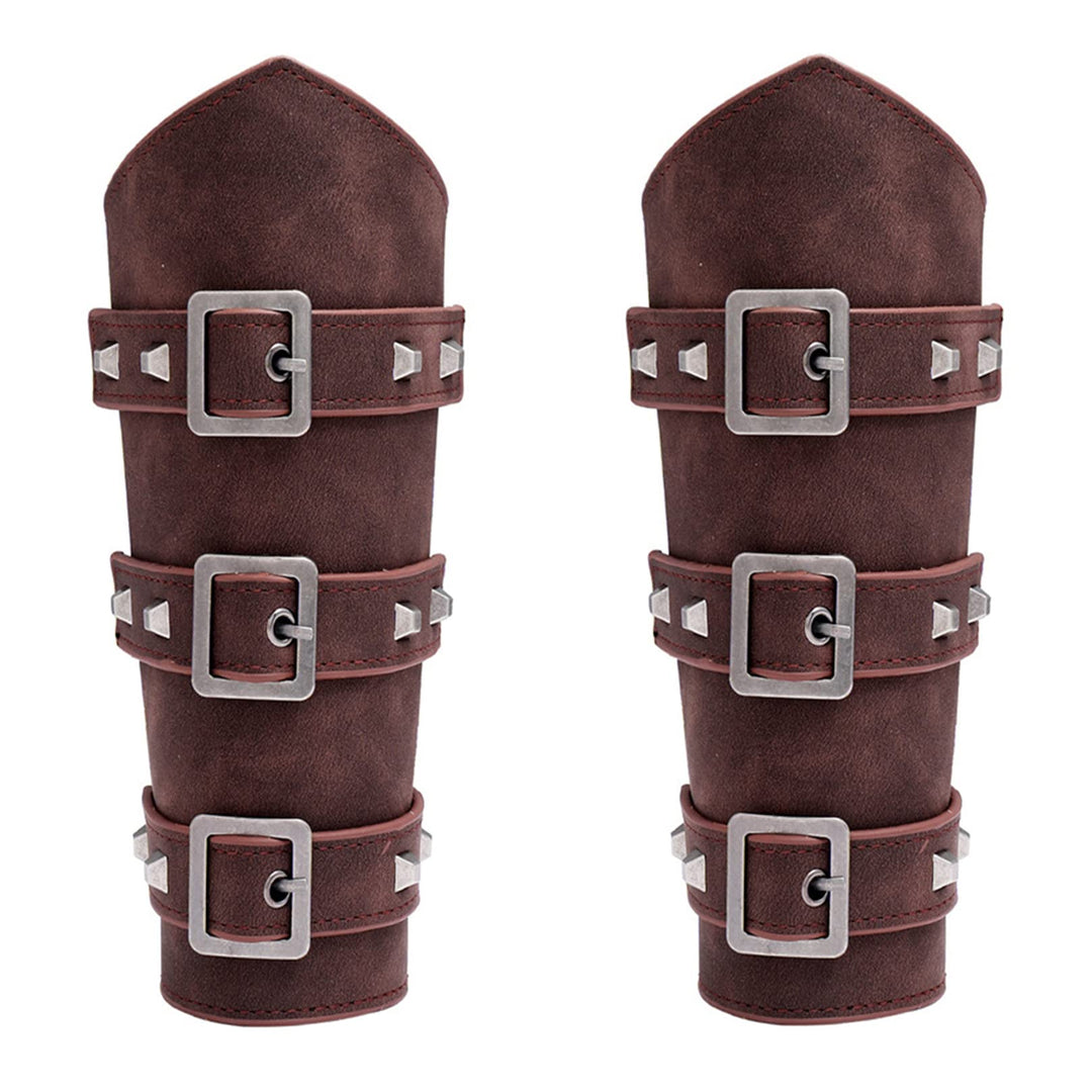 Thajaling 2 Stück Mittelalterliche Leder Armschützer, Punk Gothic Lederarmschienen, Vintage LARP Arm