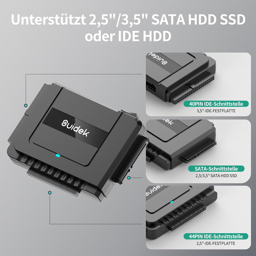 SUIDEK USB 3.0 zu SATA IDE Adapter, Externer IDE Festplatten Auslesen Adapter für universelle 2.5/35