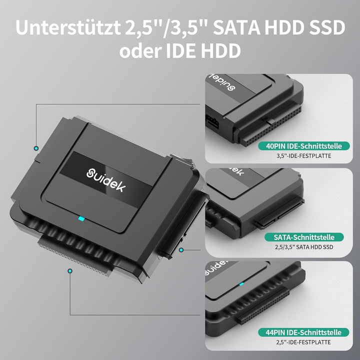 SUIDEK USB 3.0 zu SATA IDE Adapter, Externer IDE Festplatten Auslesen Adapter für universelle 2.5/35