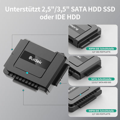 SUIDEK USB 3.0 zu SATA IDE Adapter, Externer IDE Festplatten Auslesen Adapter für universelle 2.5/35