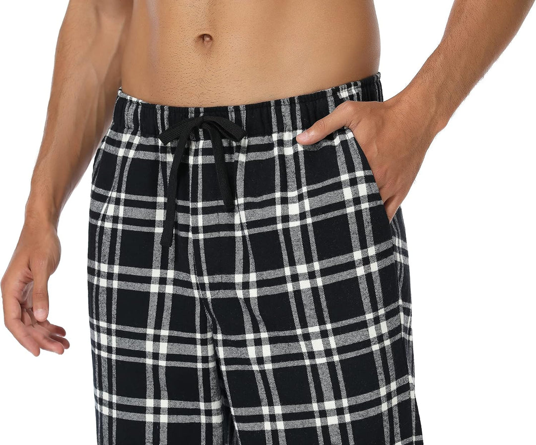 North Bund Schlafanzughose Herren, 100% Baumwolle Kariert Pyjamahose Dicke Flanell Schlafhose Weich