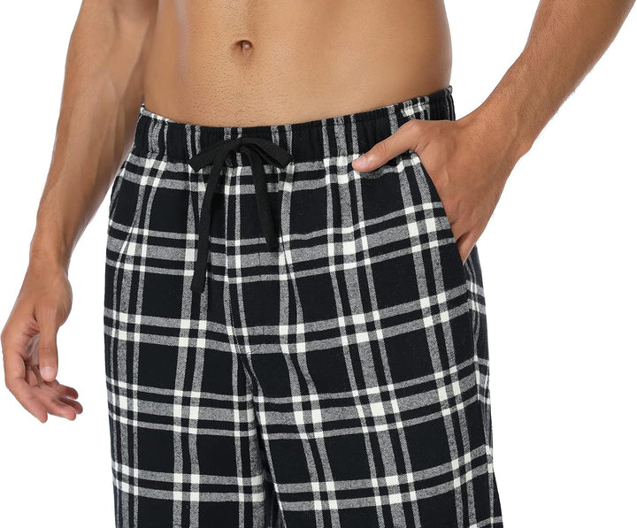 North Bund Schlafanzughose Herren, 100% Baumwolle Kariert Pyjamahose Dicke Flanell Schlafhose Weich