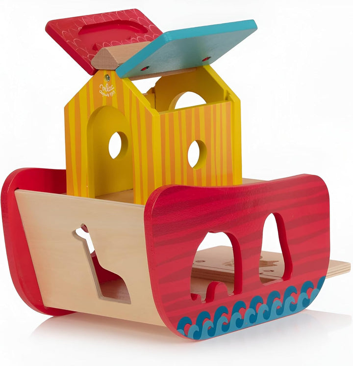 Vilac Holztiere Arche Formsortierer, pädagogischer Tier-Themen-Formsortierer für Kinder, 21 x 21 x 1