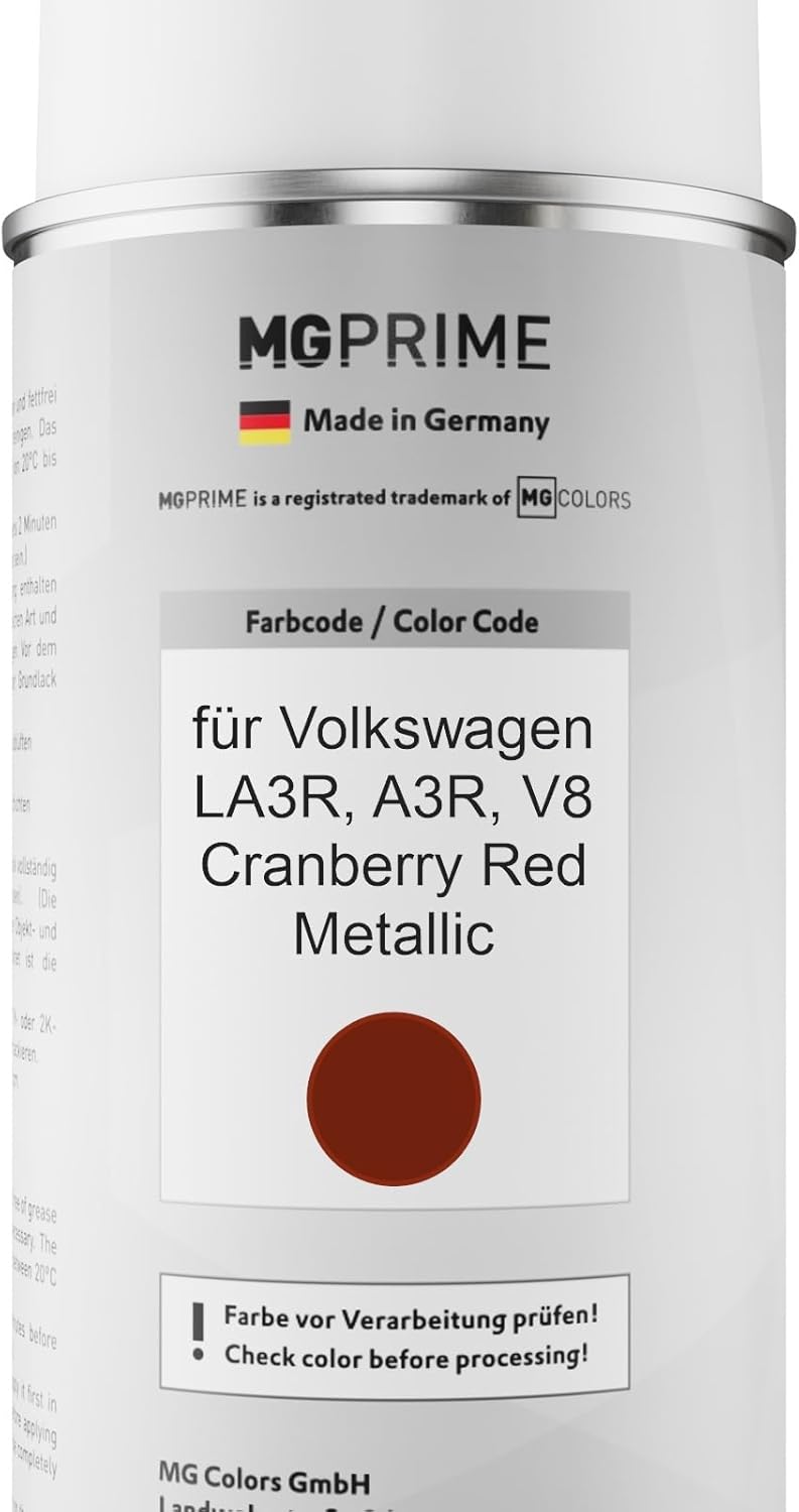 MG PRIME Autolack Sprühdosen Set für Volkswagen VW LA3R / A3R / V8 Cranberry Red Metallic Basislack