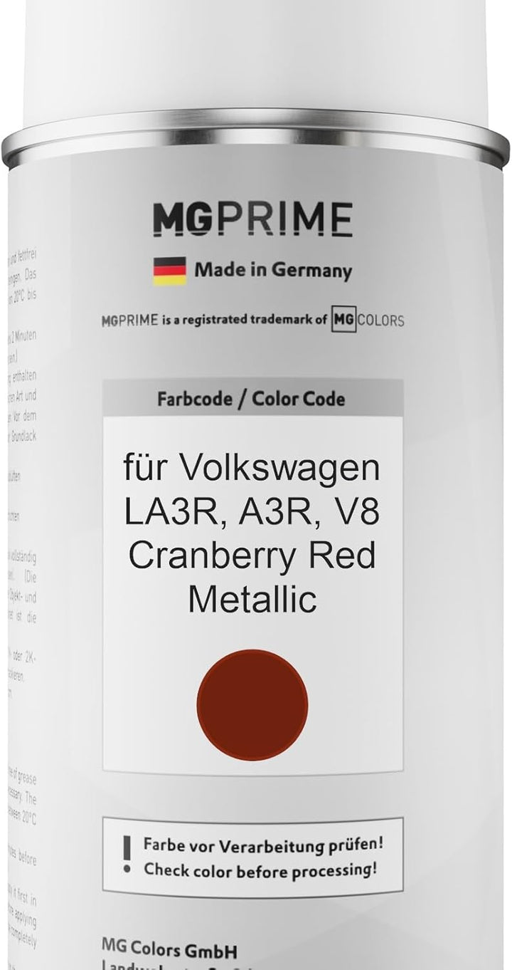 MG PRIME Autolack Sprühdosen Set für Volkswagen VW LA3R / A3R / V8 Cranberry Red Metallic Basislack