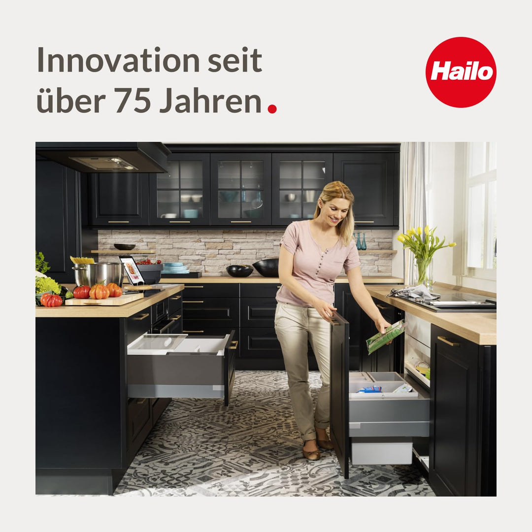Hailo Abfallsammler 3644911 | 3fach Raumspar Tandem Abfalltrennsystem | 2x 8 + 12L Inneneimer im Tel