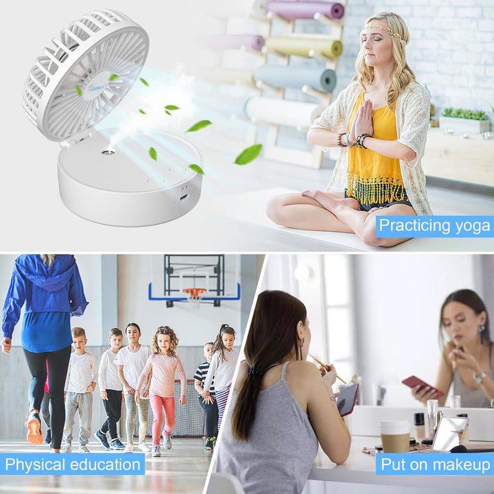 Handventilator mit Kühlen Nebel,Tragbarer Mini Ventilator USB-Aufladbar,5 Geschwindigkeiten,Faltbare