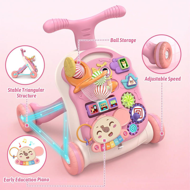 QDRAGON Lauflernhilfe, Baby Lauflernwagen mit Regulierbarer Geschwindigkeit Baby Walker Gehhilfe mit