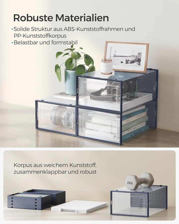 SONGMICS Schuhboxen, 12er Set, Schuh-Organizer aus Kunststoff, faltbar und stapelbar, für Schuhe bis
