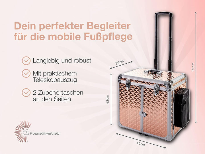 Fusspflegekoffer Rollkoffer ideal für die Mobile Fusspflege Trolley-Koffer Glamour Rosagold Metallic